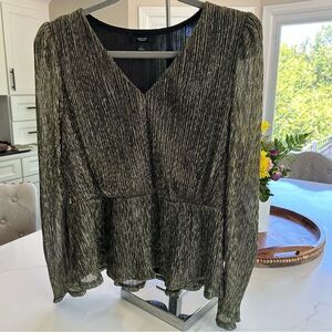 SIMPLY VERA VERA WANG Puff Sleeve Peplum Top Size Large NWT